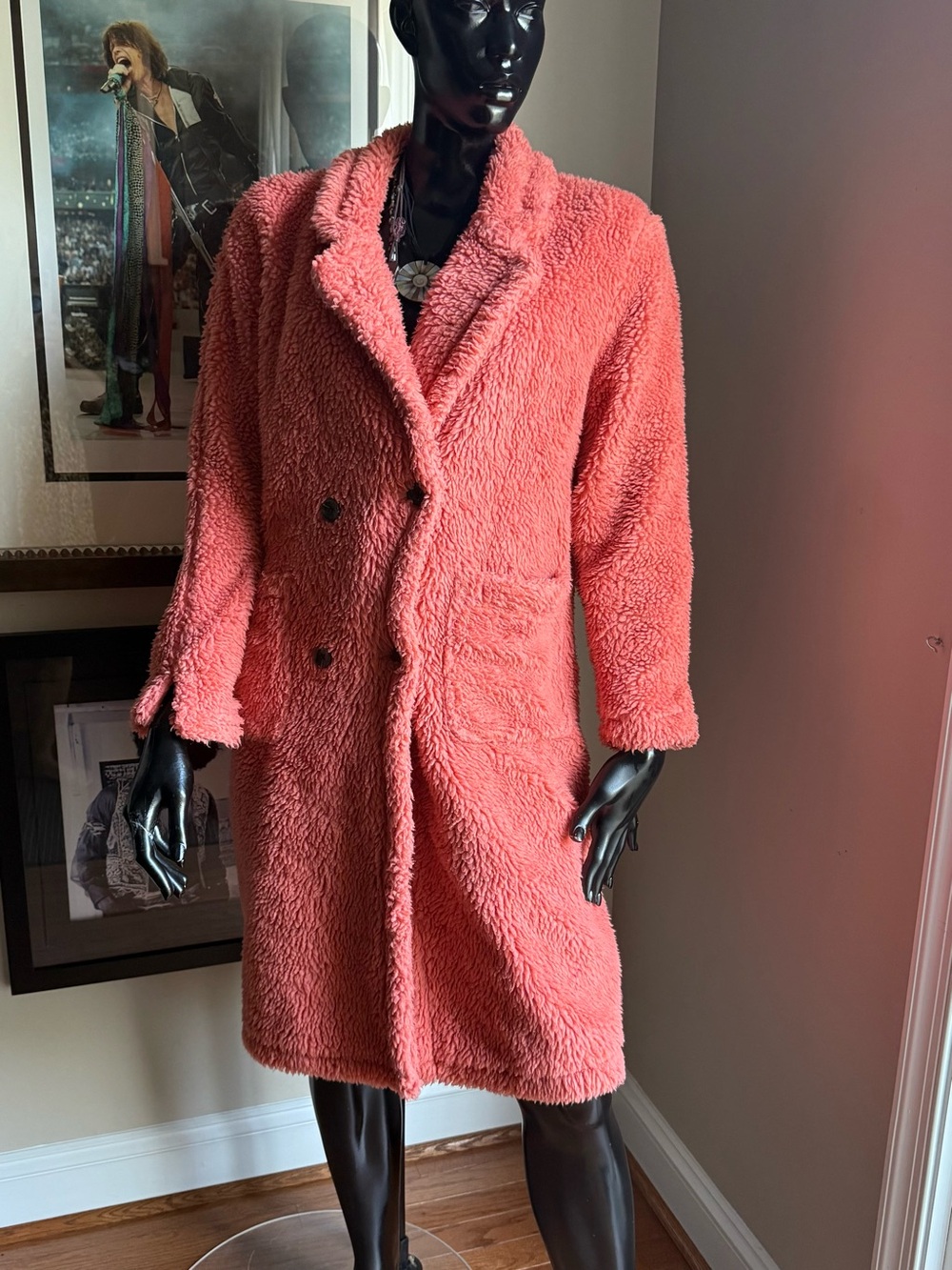 Wild Fable Coral Teddy Faux Fur Long Coat Size Small Oversized